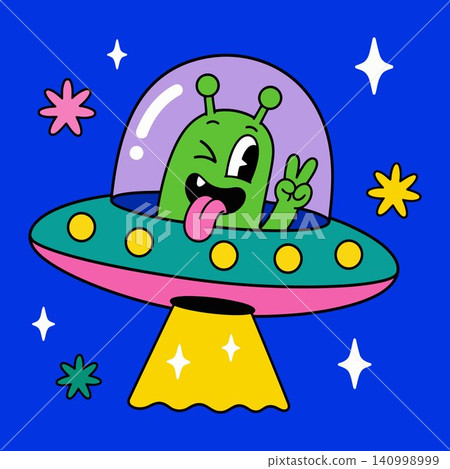 Alien mascot in cartoon vector style for sticker or greeting card Alien mascot in cartoon vector style for sticker or greeting card 140998999