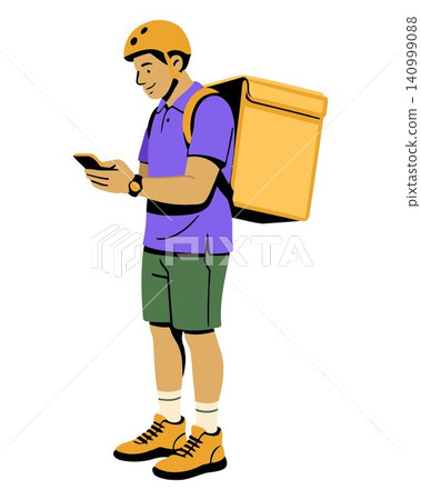 Food delivery man in modern flat vector style for restaurant branding and advertising Food delivery man in modern flat vector style for restaurant branding and advertising 140999088