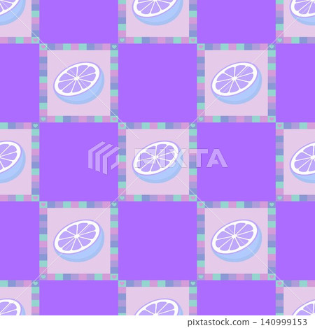 Lemon slice allover repeat pattern in flat vector style for textile print and fabric design 140999153