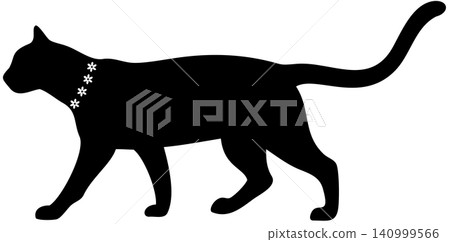 Vector silhouette of a black cat with a floral pattern. Isolated on a transparent background. Vector silhouette of a black cat with a floral pattern. Isolated on a transparent background. 140999566