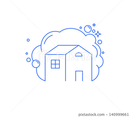 Modern minimal line art logo for cleaning businesses and housekeeping services. Minimalist linear 140999661