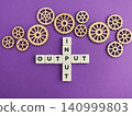 Input output process concept with wooden gears 140999803