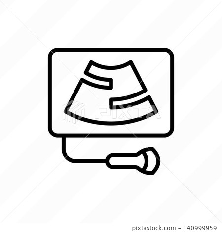 Ultrasound scan. Medical diagnostics. Thin line icon. Vector illustration. Ultrasound scan. Medical diagnostics. Thin line icon. Vector illustration. 140999959