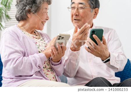 Senior couple with smartphone 141000233