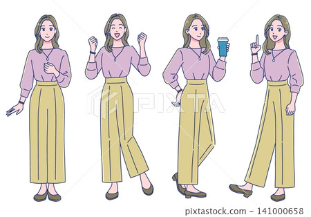 Set of standing illustrations of young female office workers Set of standing illustrations of young female office workers 141000658