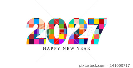 Colorful Geometric 2027 Happy New Year Typography Design on White Background Colorful Geometric 2027 Happy New Year Typography Design on White Background 141000717