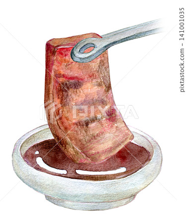 Watercolor illustration, hand-drawn illustration, high-end yakiniku restaurant Watercolor illustration, hand-drawn illustration, high-end yakiniku restaurant 141001035