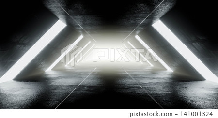 Futuristic tunnel with glowing triangular lights Futuristic tunnel with glowing triangular lights 141001324