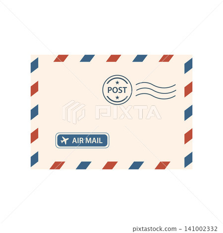Classic air mail envelope featuring a postal stamp, cancellation mark, and airmail label. Suitable for international shipping Classic air mail envelope featuring a postal stamp, cancellation mark, and airmail label. Suitable for international shipping 141002332