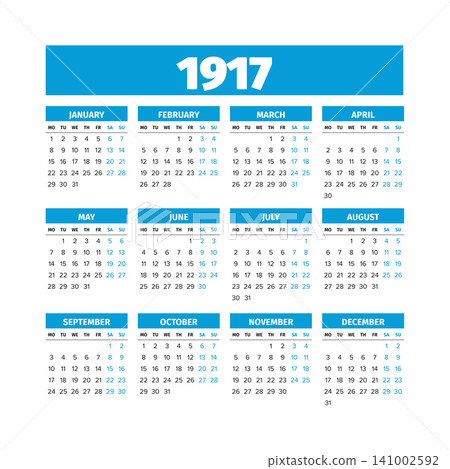 1917 calendar template with Monday week start 1917 calendar template with Monday week start 141002592