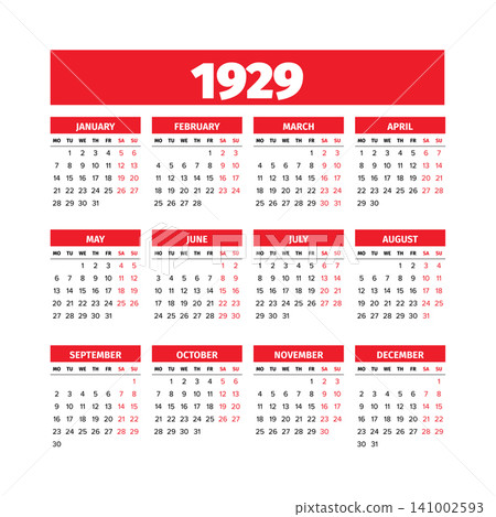 1929 calendar template with Monday week start 1929 calendar template with Monday week start 141002593