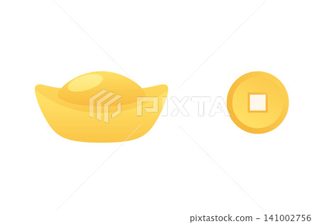 Gold sycee and chinese coin vector asset Gold sycee and chinese coin vector asset 141002756