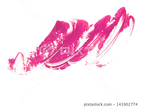 A smear of lipstick in bright pink on a white background 141002774