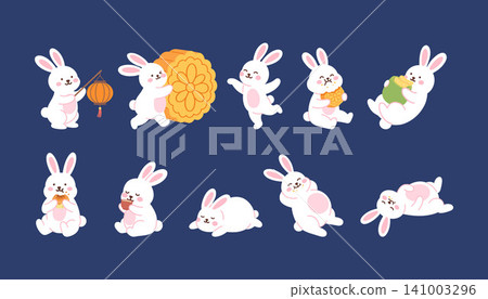Cute Mid Autumn Festival Rabbit Character Vector Set 141003296