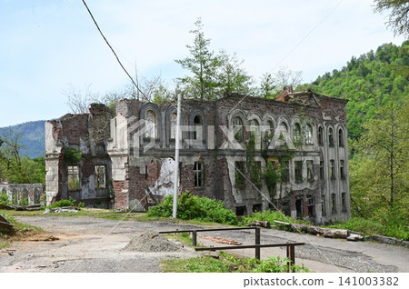 An abandoned building surrounded by wild trees and greenery An abandoned building surrounded by wild trees and greenery 141003382