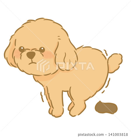 A hand-drawn illustration of a cute toy poodle pooping. A hand-drawn illustration of a cute toy poodle pooping. 141003818