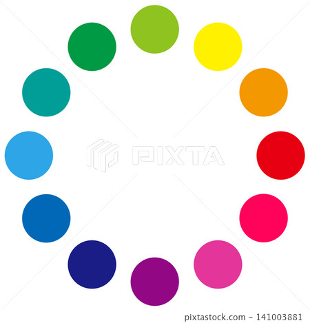 A color wheel illustration showing the 12 colorful colors found in paints and coatings. 141003881