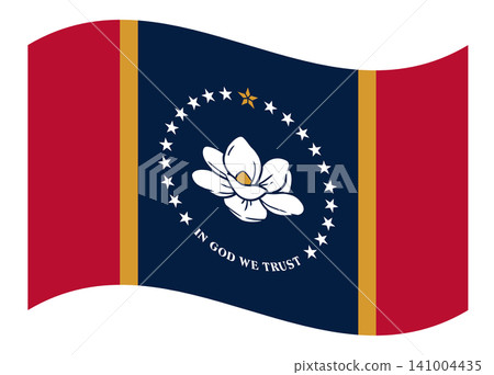 Waving new flag of Mississippi, USA, United Stated, isolated. Waving new flag of Mississippi, USA, United Stated, isolated. 141004435