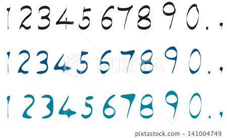 A set of handwritten numbers and loosely processed numbers. Numbers written with a calligraphy pen. 141004749
