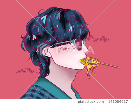 紅色背景上的藍色男孩 141004917
