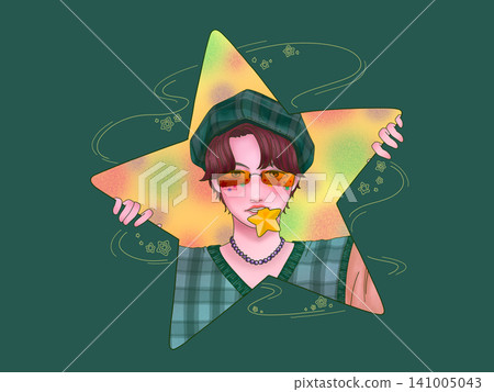A star boy, green background A star boy, green background 141005043
