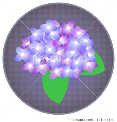 一幅淺紫色繡球花在圓形背景上的插圖。 一幅淺紫色繡球花在圓形背景上的插圖。 141005120
