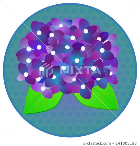 以圓形為背景的深紫色繡球花插圖。 以圓形為背景的深紫色繡球花插圖。 141005188