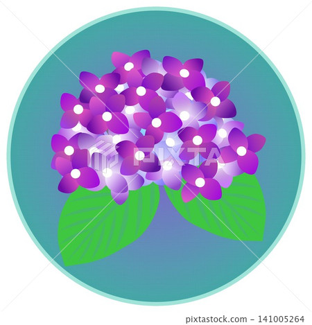 紫色繡球花插圖，背景為圓形 141005264