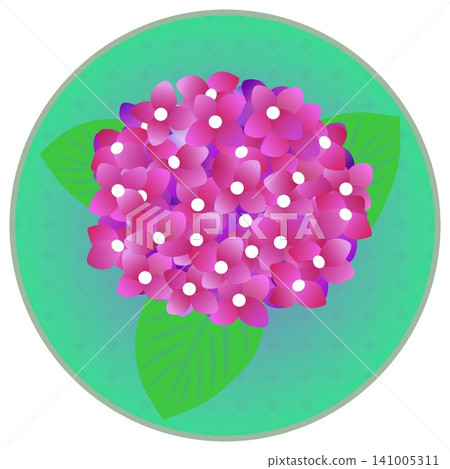 圓形背景的紅色繡球花插圖 圓形背景的紅色繡球花插圖 141005311