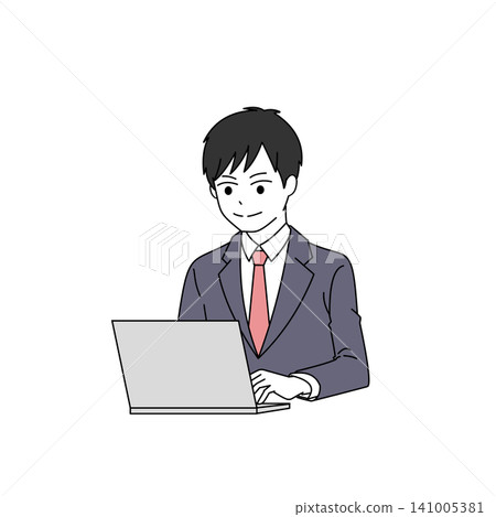 一個身穿西裝的男人正在電腦上打字。 一個身穿西裝的男人正在電腦上打字。 141005381