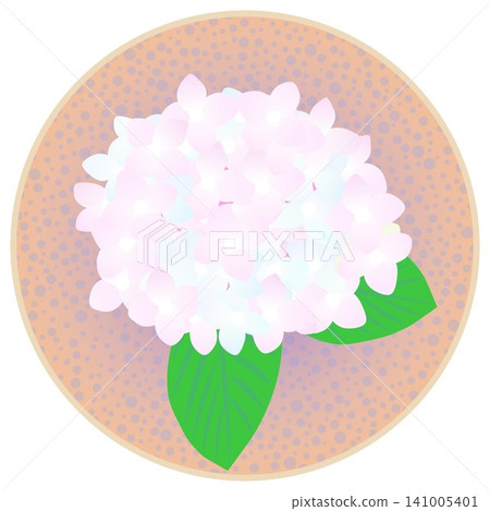 一幅淺粉色繡球花在圓形背景上的插圖。 141005401