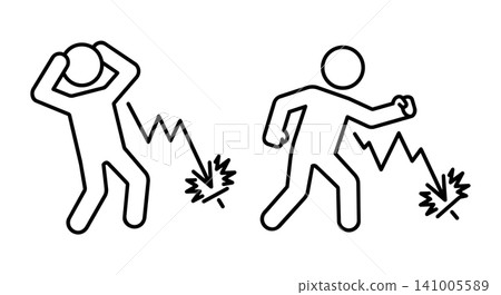 Stick figure trader reacting to volatile stock market graphs icon set. Financial investment loss, stress and crash concept. Stick figure trader reacting to volatile stock market graphs icon set. Financial investment loss, stress and crash concept. 141005589