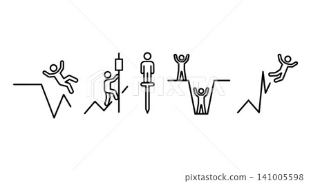 Stock candlestick chart technical analysis icon set with stick figures. Flash crash, long wick, pin bar, spike trading concept. Stock candlestick chart technical analysis icon set with stick figures. Flash crash, long wick, pin bar, spike trading concept. 141005598