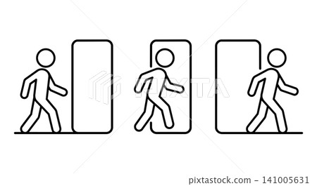 Walking through doorway and future concept, stick figure career transition and new opportunity vector illustration set Walking through doorway and future concept, stick figure career transition and new opportunity vector illustration set 141005631