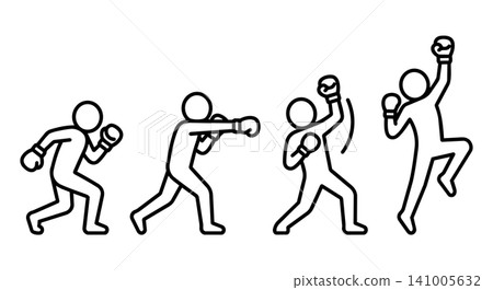 Boxing fight and overcoming challenge concept, stick figure victory punch sports vector illustration set 141005632