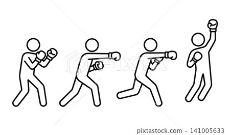 Boxing fight and overcoming challenge concept, stick figure victory punch sports vector illustration set Boxing fight and overcoming challenge concept, stick figure victory punch sports vector illustration set 141005633