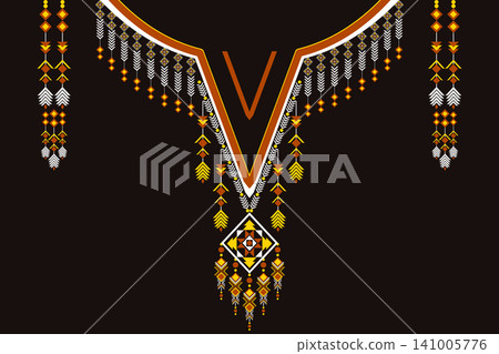 Necklace ethnic pattern. Neckline embroidery. Ethnic collar lace oriental pattern. Neckline floral designs for dress, textile, fabric, cloth, fashion, print 141005776