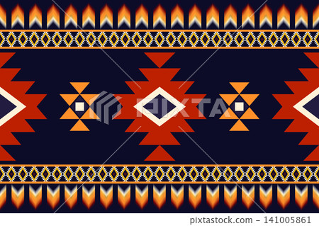 American Navajo pattern design. Ethnic ornament on the carpet. Aztec style. Tribal. motif. Boho, ornament, clothing, textile, wrapping, background, wallpaper, carpet, embroidery, print 141005861