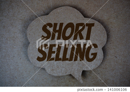 Short Selling text with speech bubble top view on paper craft background Short Selling text with speech bubble top view on paper craft background 141006106