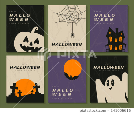 happy halloween posters set collection greeting card flyer vector illustration. happy halloween posters set collection greeting card flyer vector illustration. 141006616