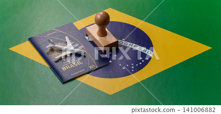 Brazil, Brazilian passport or id document with tickets for flight, travel. Brazilian passport 141006882