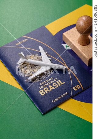 Brazil, Brazilian passport or id document with tickets for flight, travel. Brazilian passport 141006885