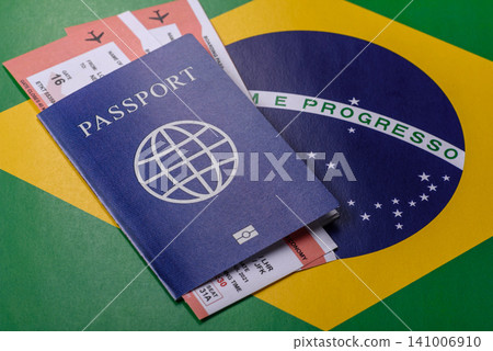 Brazil, Brazilian passport or id document with tickets for flight, travel. Brazilian passport Brazil, Brazilian passport or id document with tickets for flight, travel. Brazilian passport 141006910