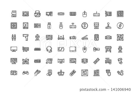 computer component, hardware, electronic vector icon set design outline style. perfect use for logo, presentation, website, and more. simple modern icon set design line style computer component, hardware, electronic vector icon set design outline style. perfect use for logo, presentation, website, and more. simple modern icon set design line style 141006940