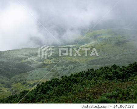夏季,清爽的山脊線橫跨高山。 夏季,清爽的山脊線橫跨高山。 141007128