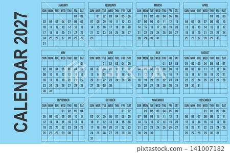2027 annual calendar template with a blue background 141007182