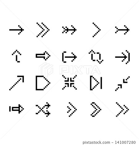 arrow icon set design. Perfect for application, web, logo, game, presentation template.icon design for mobile and computer. icon design pixel art and line style arrow icon set design. Perfect for application, web, logo, game, presentation template.icon design for mobile and computer. icon design pixel art and line style 141007280
