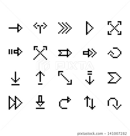 arrow icon set design. Perfect for application, web, logo, game, presentation template.icon design for mobile and computer. icon design pixel art and line style arrow icon set design. Perfect for application, web, logo, game, presentation template.icon design for mobile and computer. icon design pixel art and line style 141007282