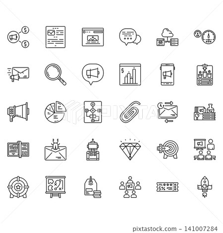 internet marketing, business promotion, advertisement icon set design. perfect to logo, presentation, print, environment, application, and more product. vector icon set design line style internet marketing, business promotion, advertisement icon set design. perfect to logo, presentation, print, environment, application, and more product. vector icon set design line style 141007284
