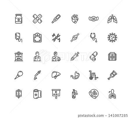 medicine, healthcare and pharmacy vector icon set design outline style. perfect use for logo, presentation, website, and more. modern icon set design line style medicine, healthcare and pharmacy vector icon set design outline style. perfect use for logo, presentation, website, and more. modern icon set design line style 141007285